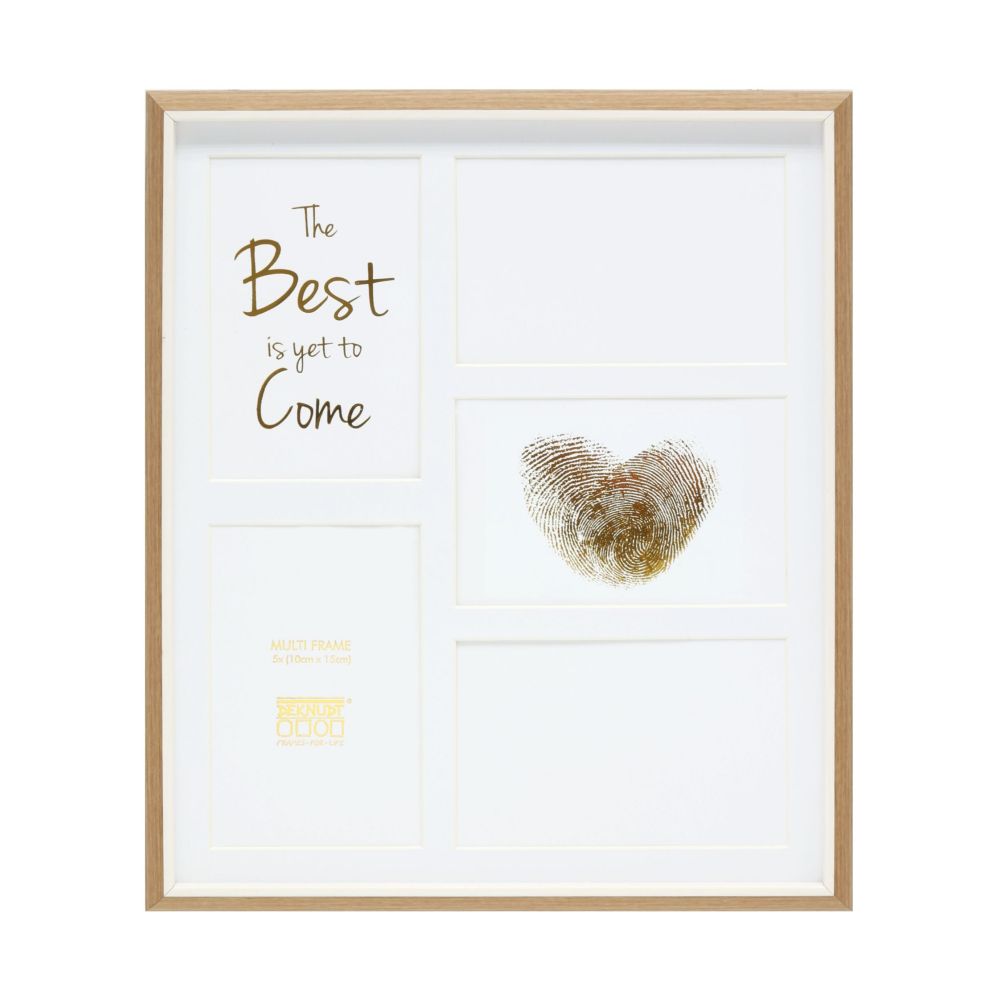 Deknudt Multi photo frame in wood colour with white piping and passe-board for 5 photos 10x15 S46WG4