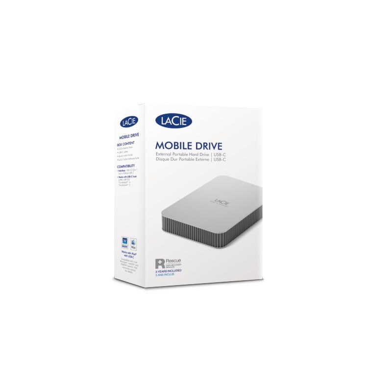 LaCie Mobile Drive Festplatte 4TB v2 USB-C Moon Silver w/Rescue