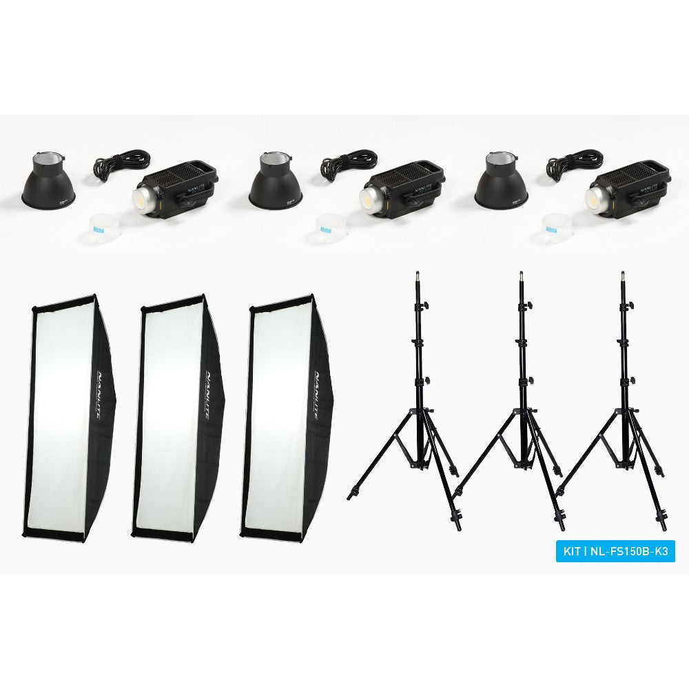 Nanlite FS-150B LED Spot Light Dreifach-Kit (mit Lichtstativ und Softbox)