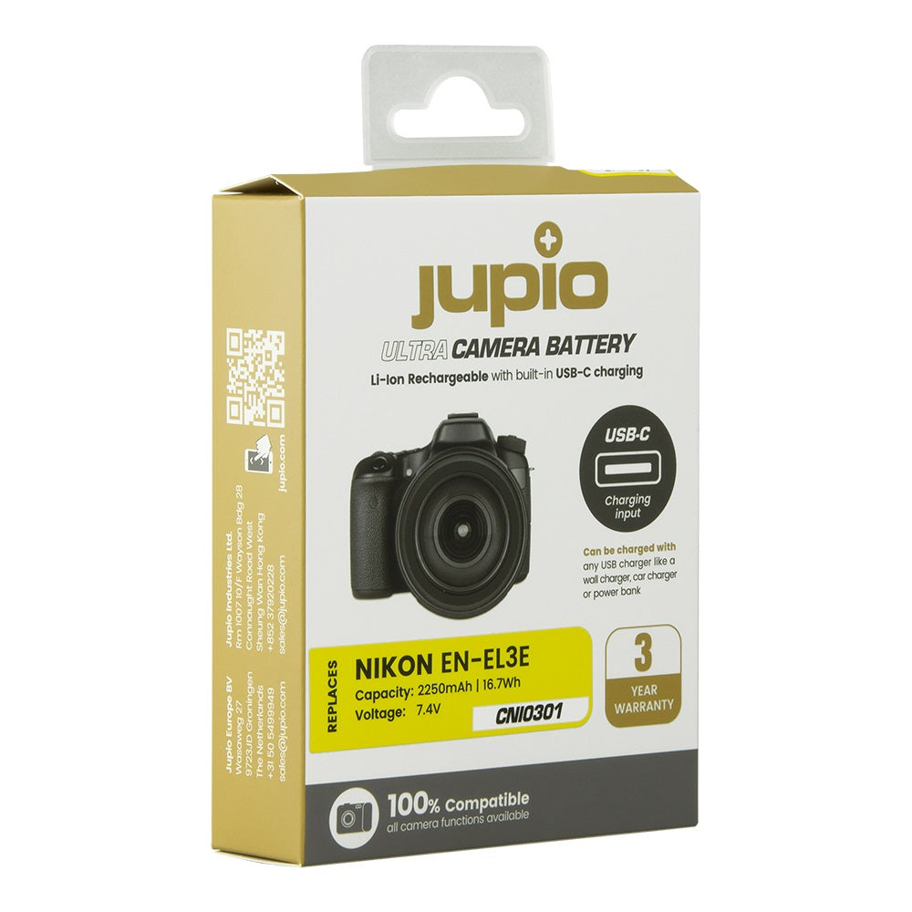 Jupio Nikon EN-EL3E Ultra C 2250mAh Akku mit USB-C-Eingang