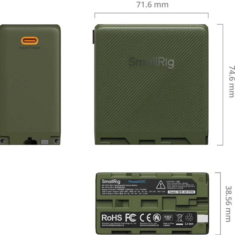 SmallRig 4577 NP-F970 USB-C Rechargeable Camera Battery, green