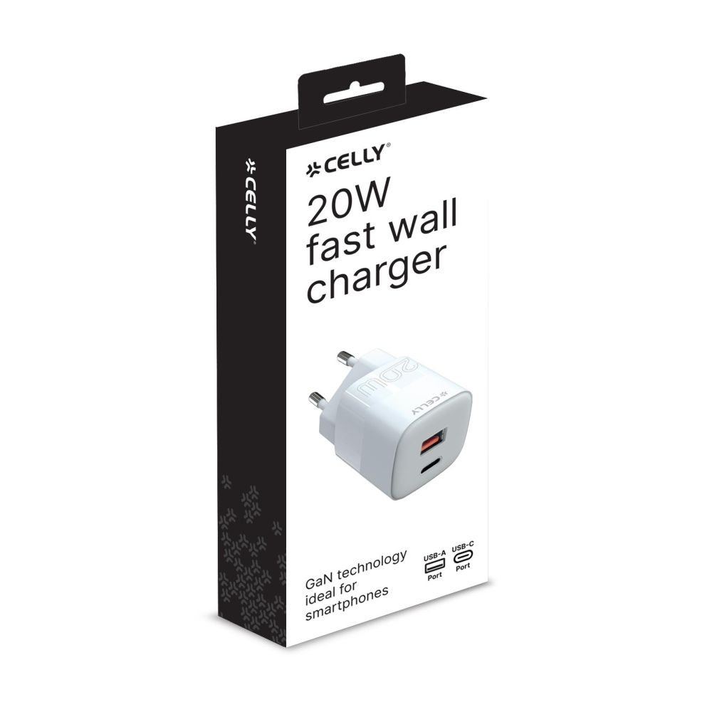 Celly Wandladegerät 1 USB-A / 1 USB-C, 20W, weiß