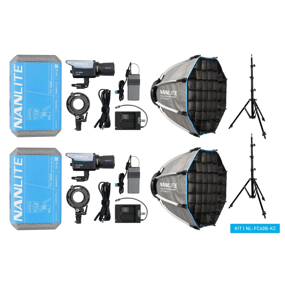 Nanlite FC-60B LED Bi-colour Spot Light Dual Kit (mit Lichtstativ und Softbox)