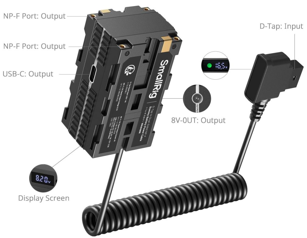 SmallRig 4884 D-Tap zu doppelseitigem NP-F Dummy-Batterie-Stromkabel
