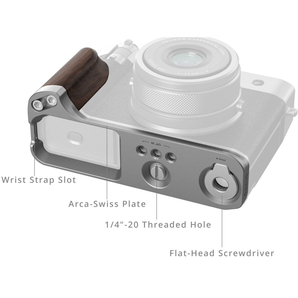 SmallRig 5265 L-Shape Mount Plate with Wooden Handle for Fujifilm GFX 100RF (silver)