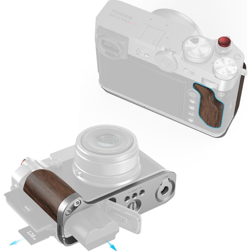 SmallRig 5265 L-Shape Mount Plate with Wooden Handle for Fujifilm GFX 100RF (silver)