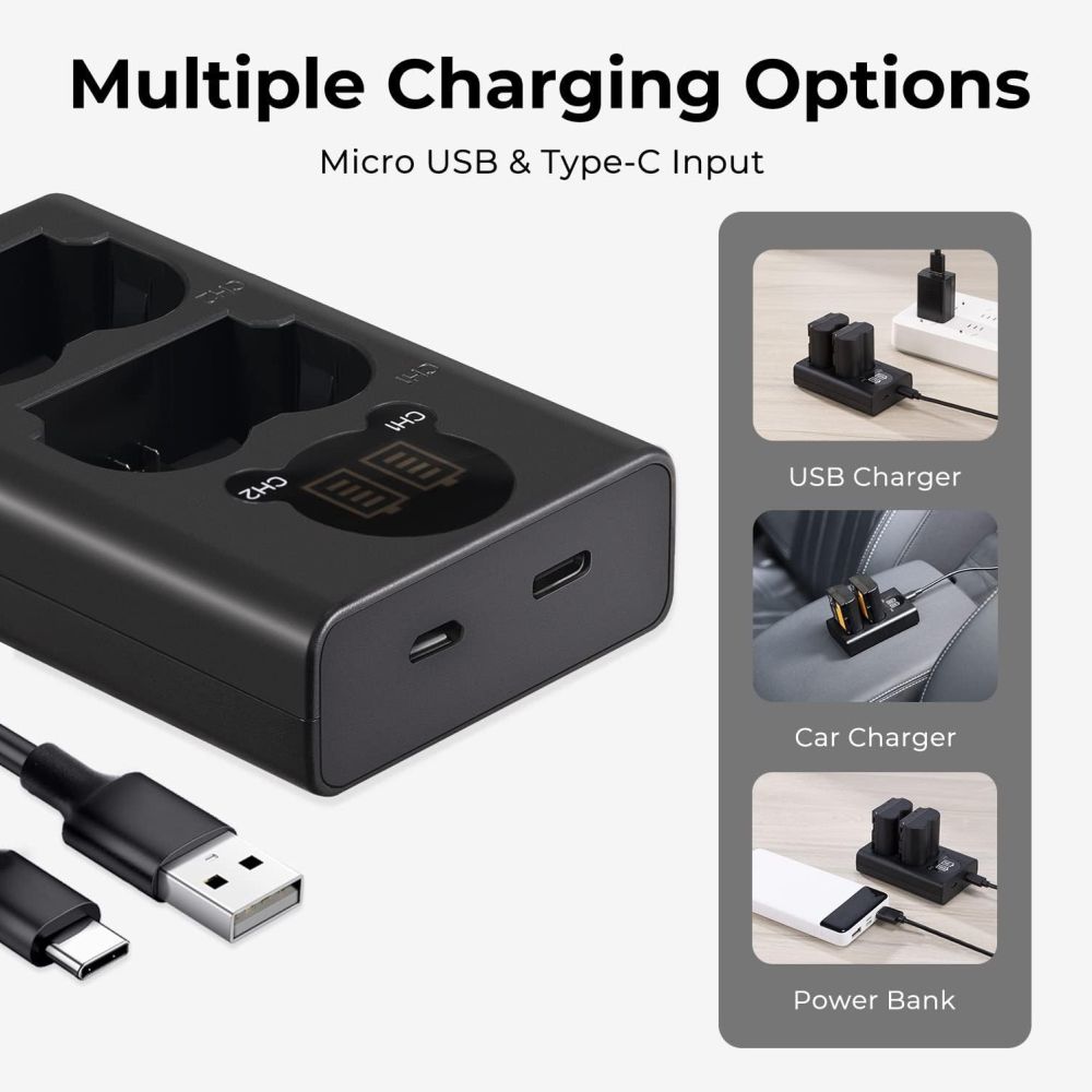 K&F Concept NP-FZ100 Duales Batterieladegerät USB-C mit Display