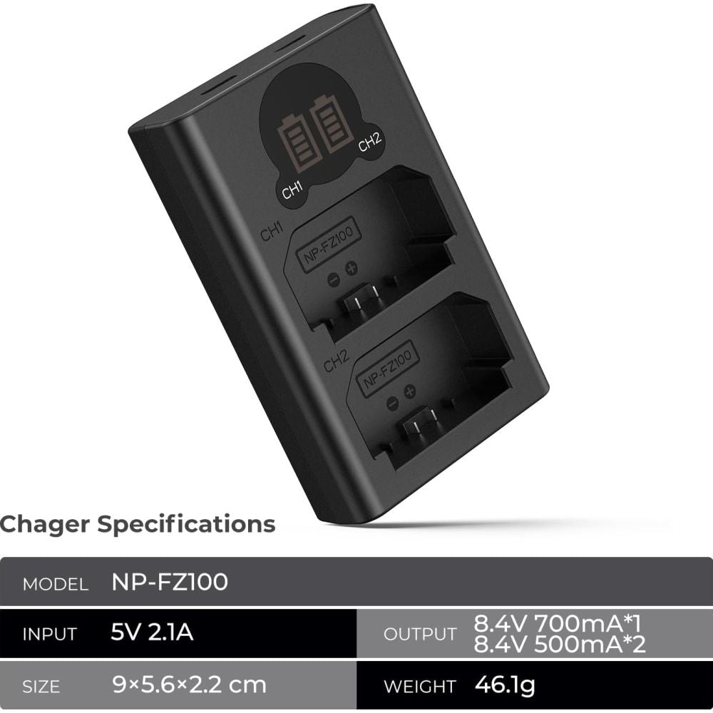 K&F Concept NP-FZ100 Duales Batterieladegerät USB-C mit Display