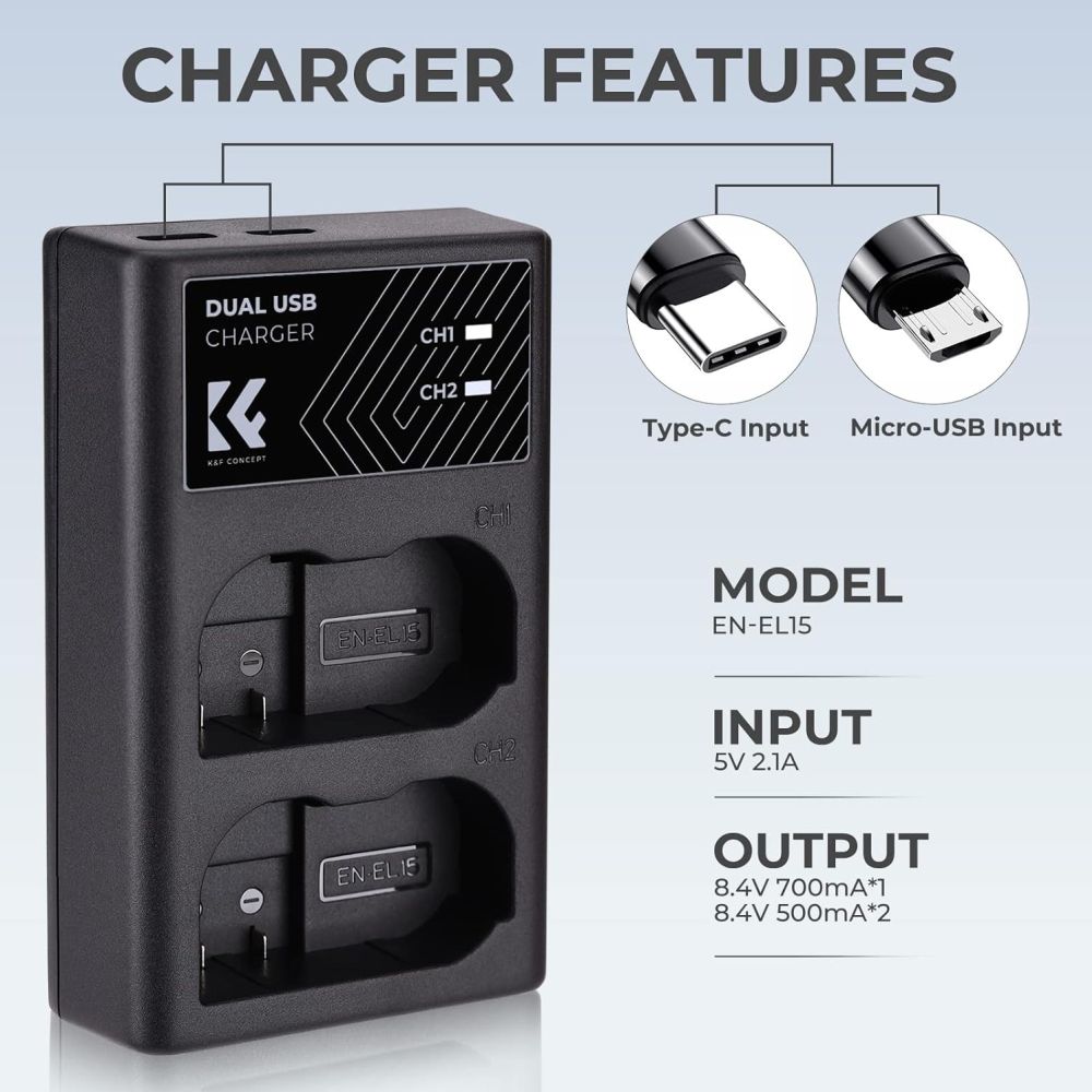 K&F Concept EN-EL15 Duales Batterieladegerät USB-C