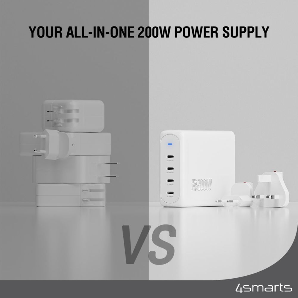 4smarts Flex Pro Desktop Charger 200W 4x USB-C + Worldwide Travel Adapter