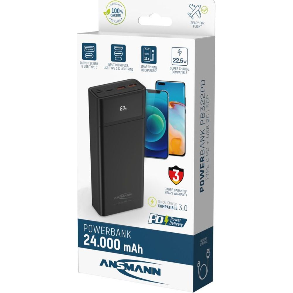 Ansmann PB322PD Powerbank 24.000 mAh QuickCharge 3.0 22,5W