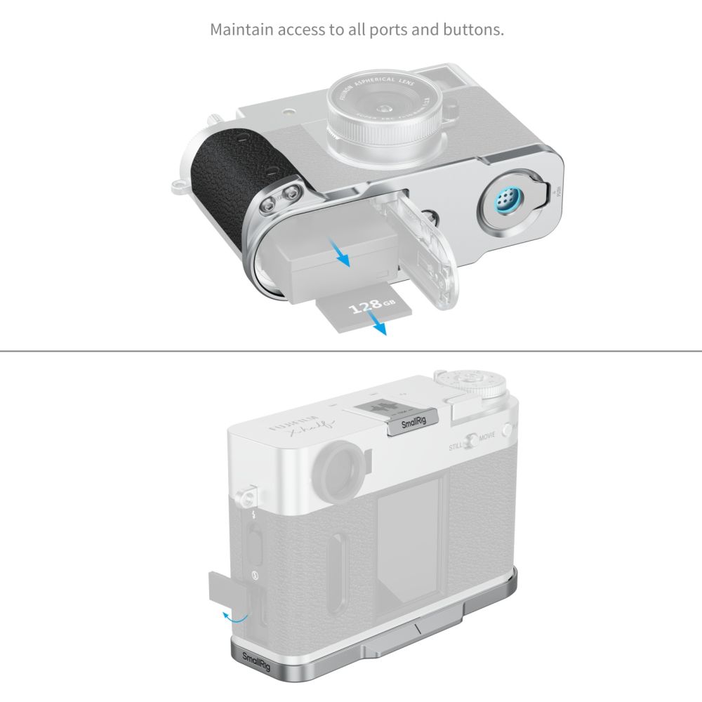 SmallRig 5216 L-förmige Montageplatte mit Silikongriff für FUJIFILM X halb, silber
