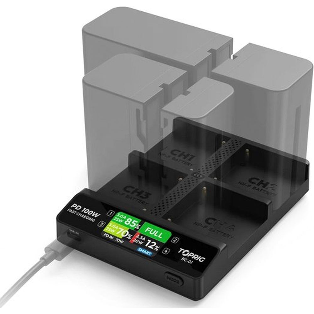 Accsoon TopRig 100W 4-Bay NP-F Fast Charger