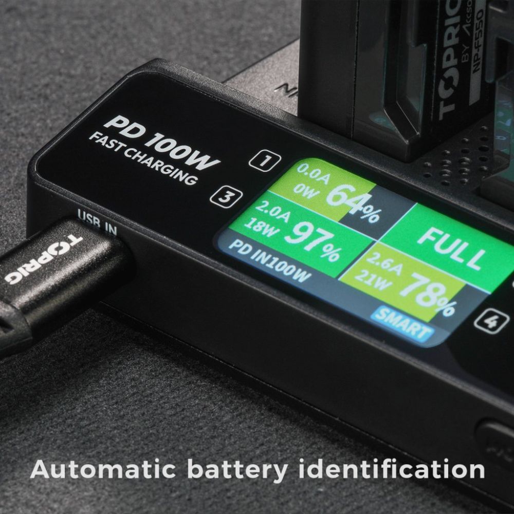 Accsoon TopRig 100W 4-Bay NP-F Fast Charger