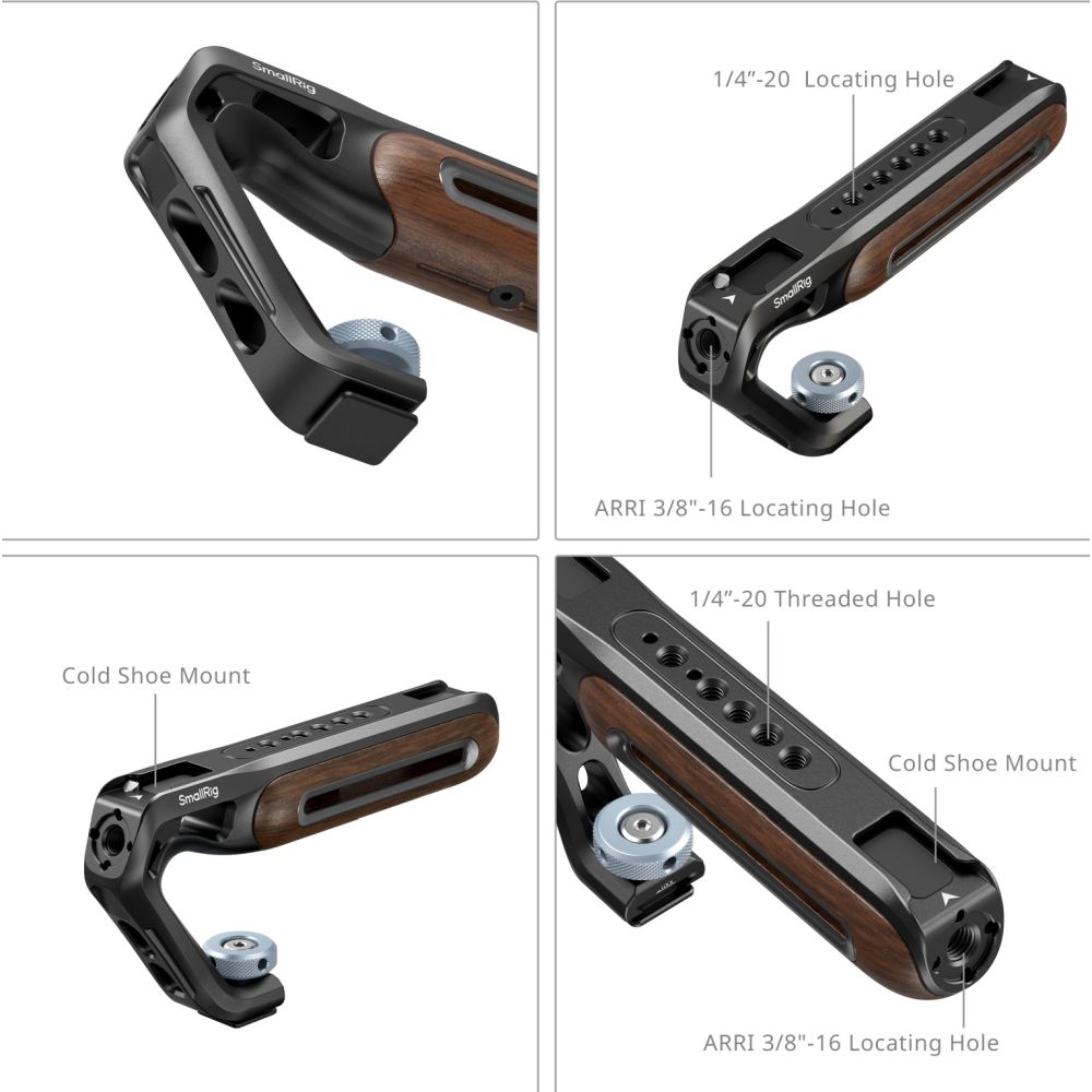 SmallRig 5250 Wooden Top Handle with Cold Shoe Mount