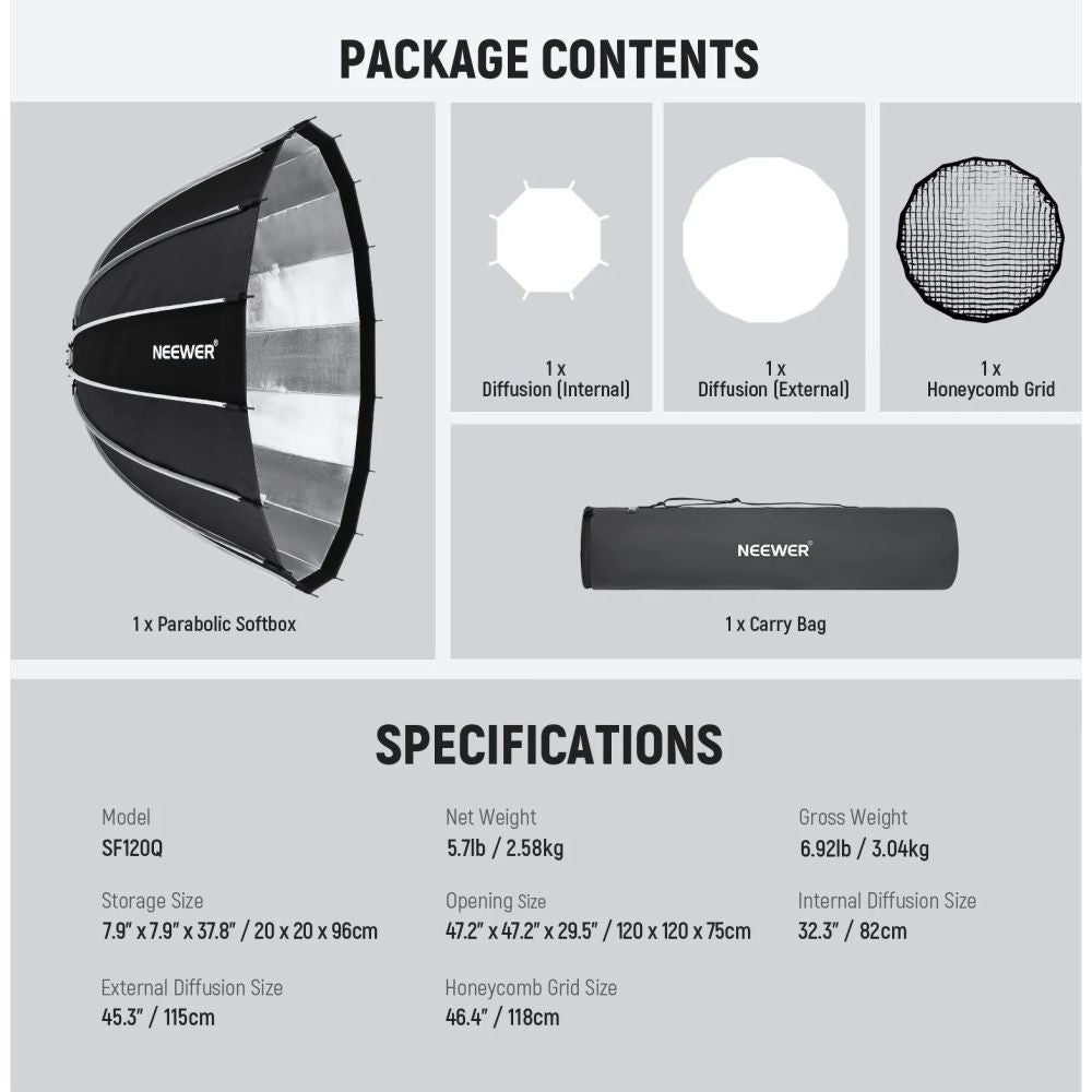Neewer SF120Q 120 cm parabolic softbox