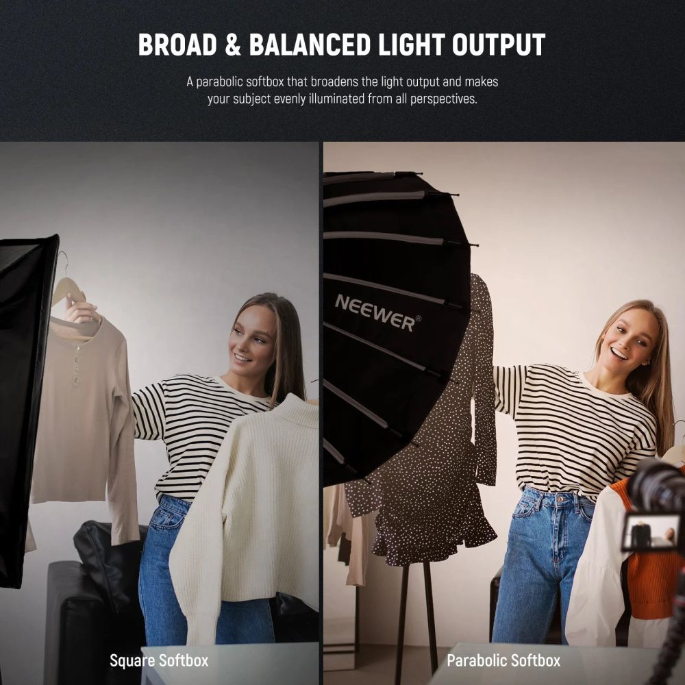 Neewer SF65Q 65 cm breite parabolische Softbox mit Schnellverschluss und Wabengitter