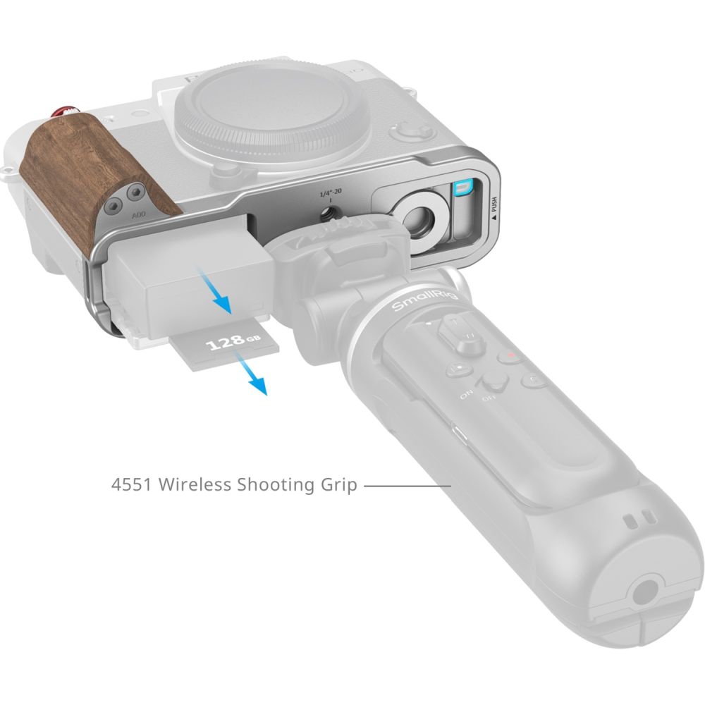 SmallRig 5667 L-förmige Montageplatte mit Holzgriff für FUJIFILM X-T30 / X-T30 II / X-T30 III, Silber