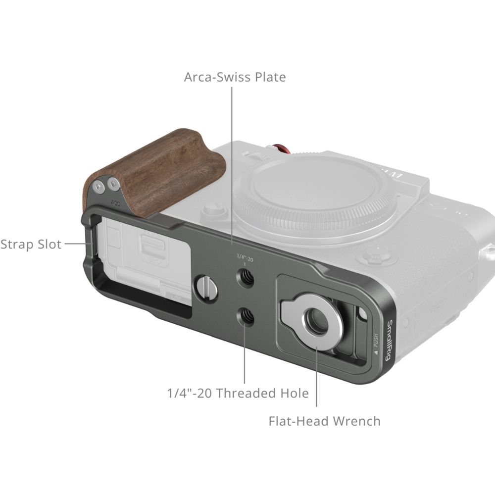 SmallRig 5668 L-förmige Montageplatte mit Holzgriff für FUJIFILM X-T30 / X-T30 II / X-T30 III, Anthrazit-Silber
