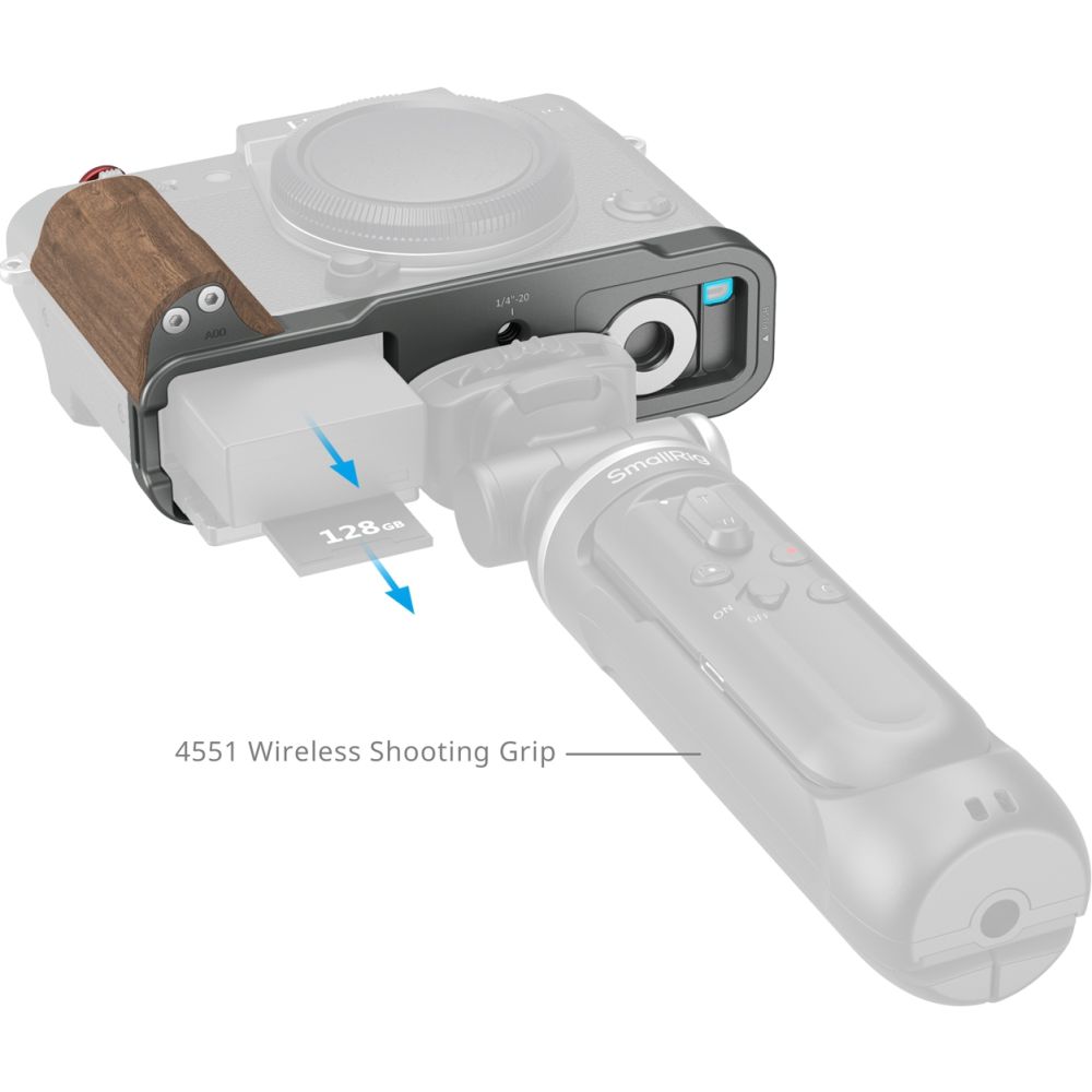 SmallRig 5668 L-förmige Montageplatte mit Holzgriff für FUJIFILM X-T30 / X-T30 II / X-T30 III, Anthrazit-Silber