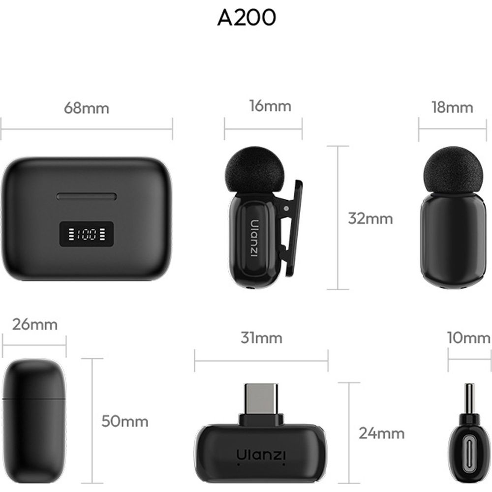 Ulanzi A200 Mini-Mikrofon, kabellos, USB-C – Schwarz/Weiß