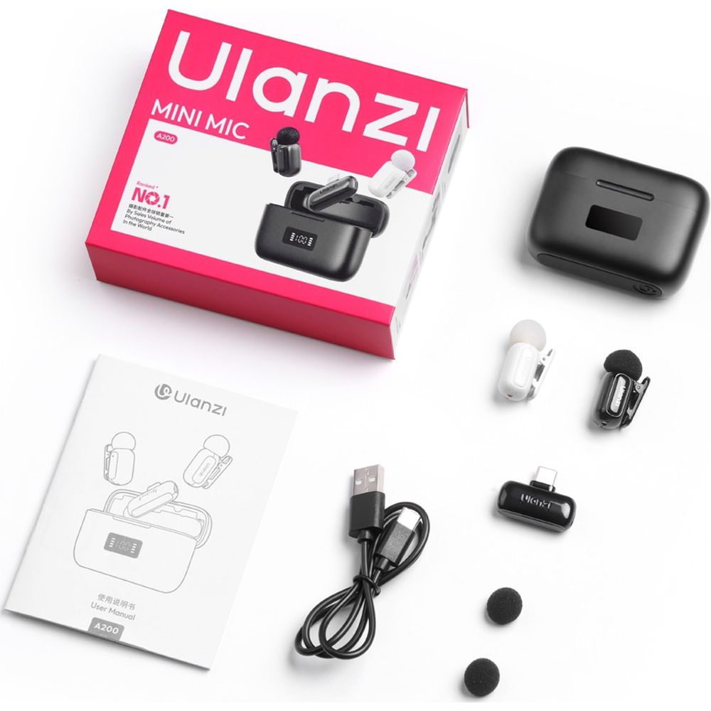 Ulanzi A200 Mini-Mikrofon, kabellos, USB-C – Schwarz/Weiß