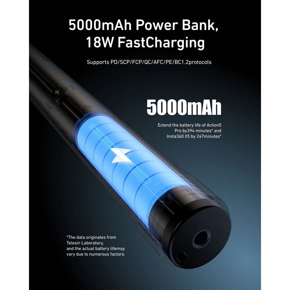 Telesin Power Selfie-Stick 2.0 – 102 cm, 18 W, 5000 mAh