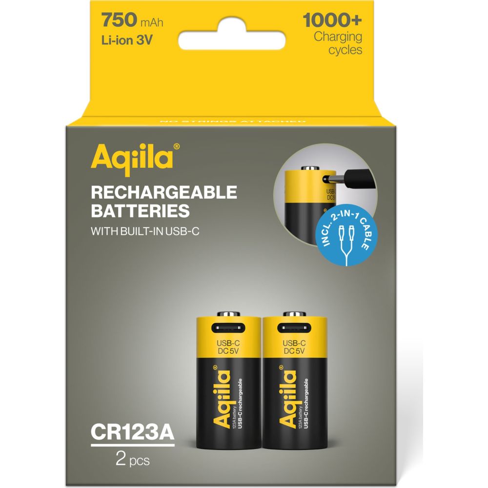 Aqiila CR123A USB-C Wiederaufladbarer Akku 3V 750mAh Li-Ion (2x)