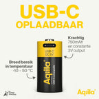 Aqiila CR123A USB-C Wiederaufladbarer Akku 3V 750mAh Li-Ion (2x)