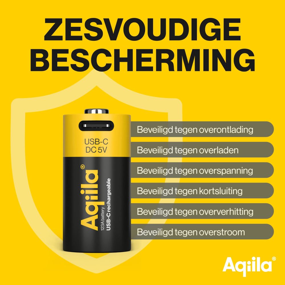 Aqiila CR123A USB-C Wiederaufladbarer Akku 3V 750mAh Li-Ion (2x)