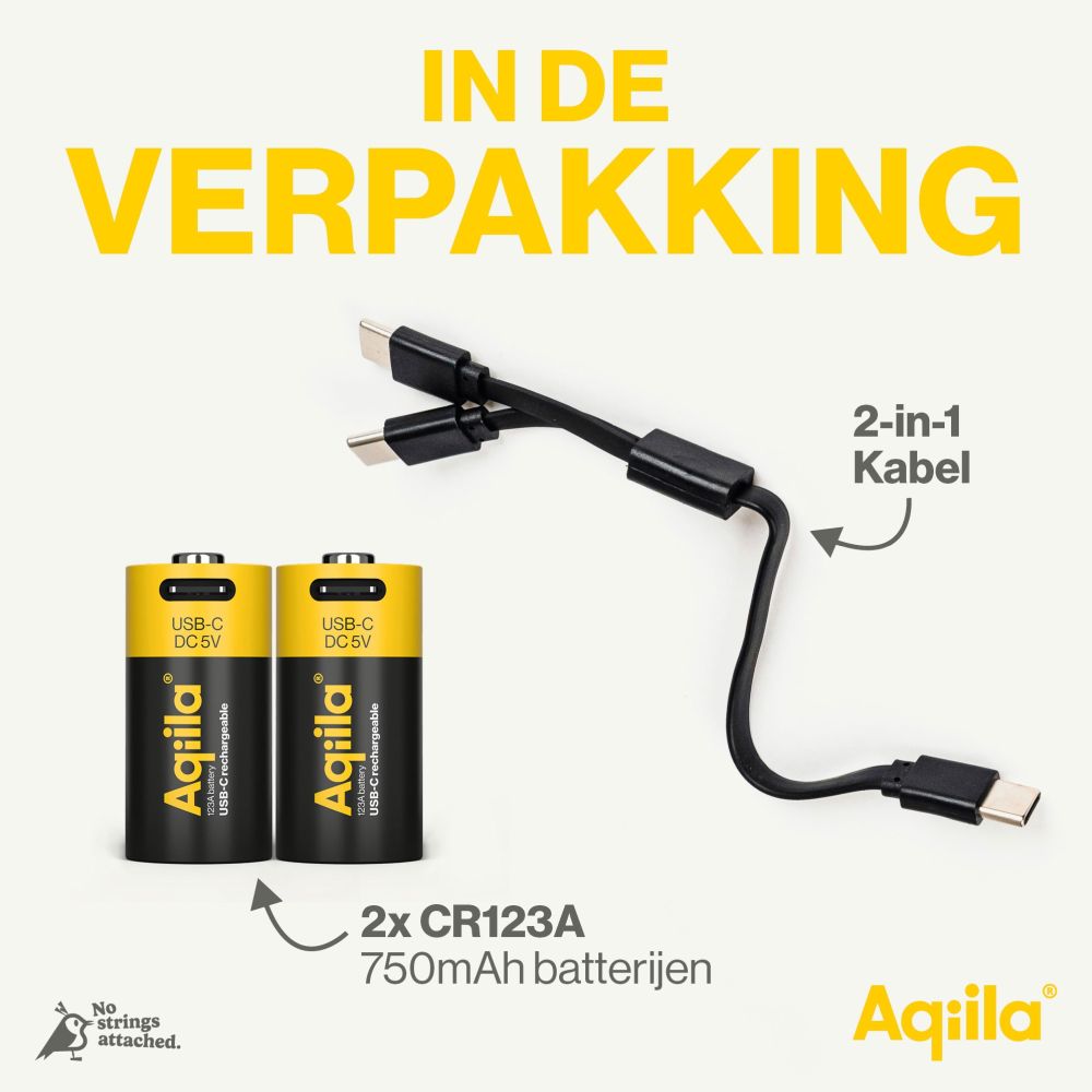 Aqiila CR123A USB-C Wiederaufladbarer Akku 3V 750mAh Li-Ion (2x)
