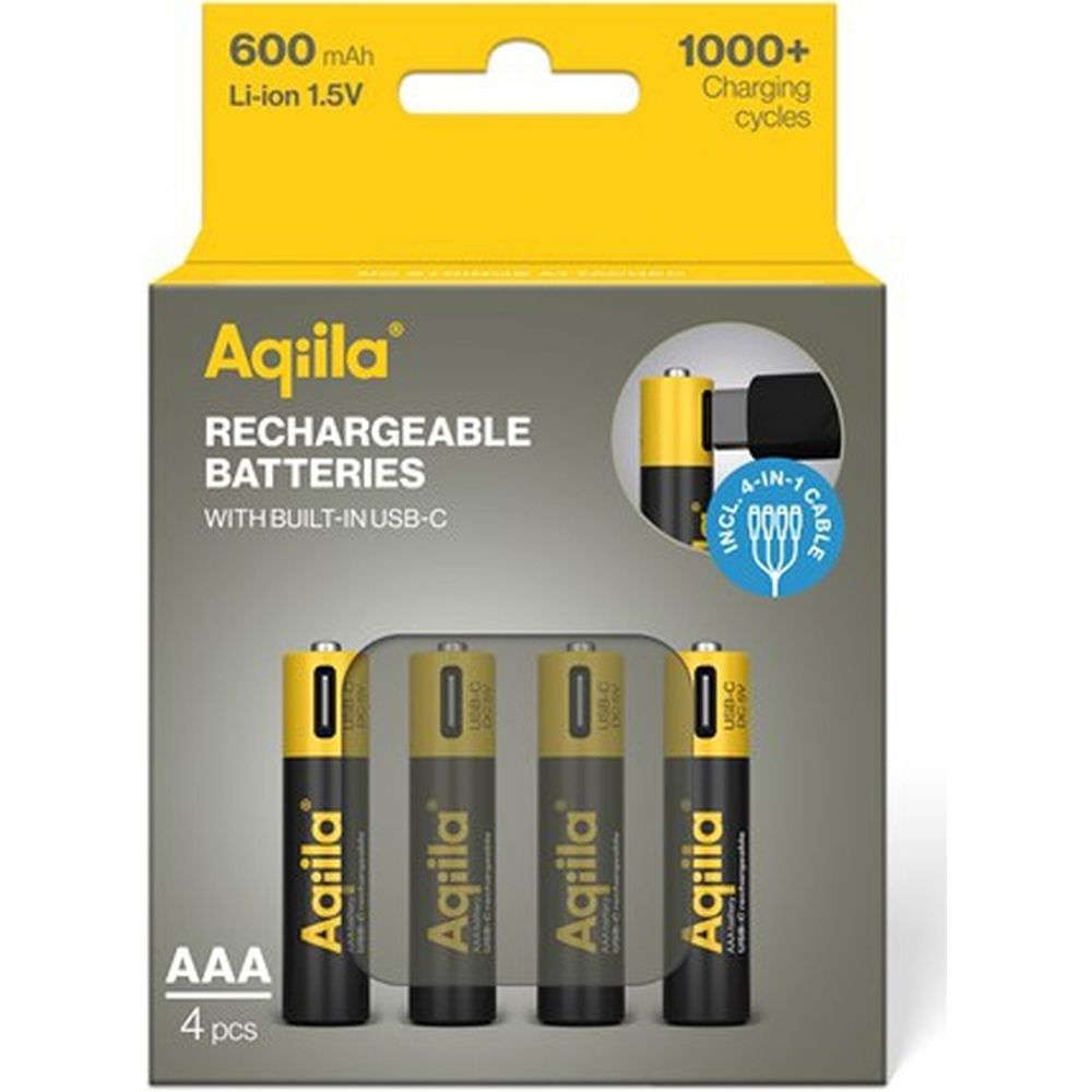 Aqiila AAA USB-C Akku 1,5 V 600 mAh Li-Ion (4x)