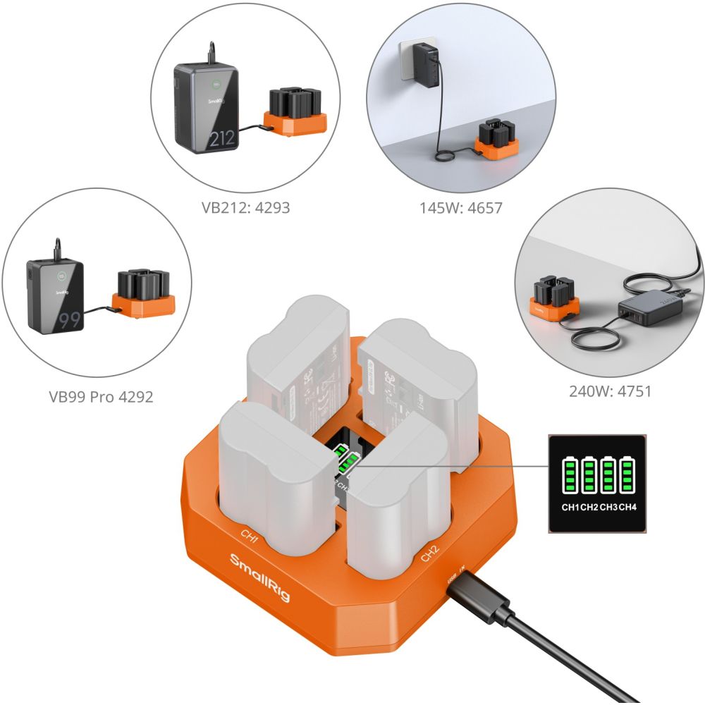 SmallRig 5747 Four-Channel Camera Battery Charger for EN-EL15c