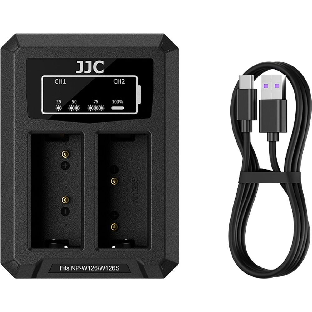 JJC Fuji DCH-W126TC USB-C Doppel-Akkuladegerät (für Fuji NP-W126 Akku)