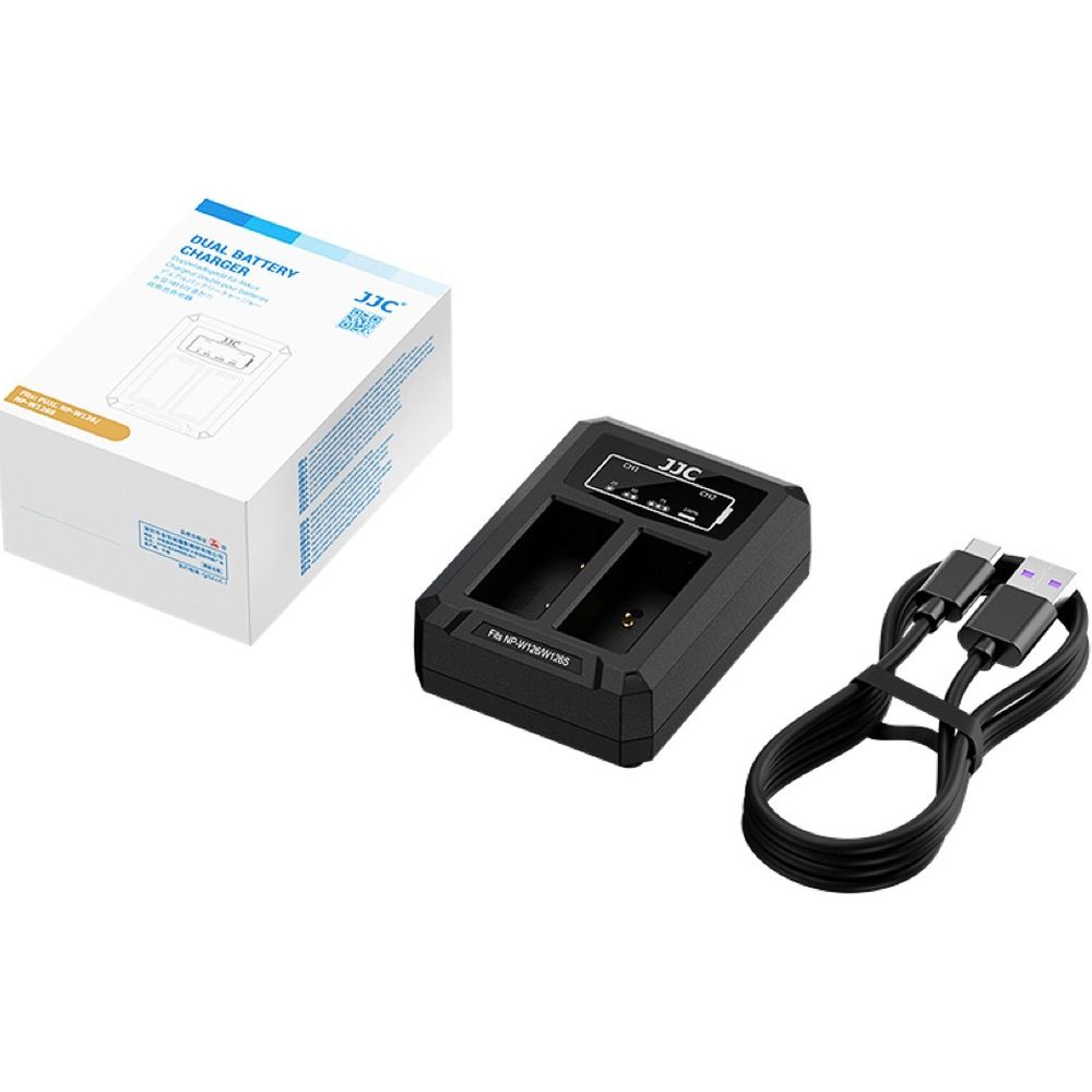 JJC Fuji DCH-W126TC USB-C Doppel-Akkuladegerät (für Fuji NP-W126 Akku)