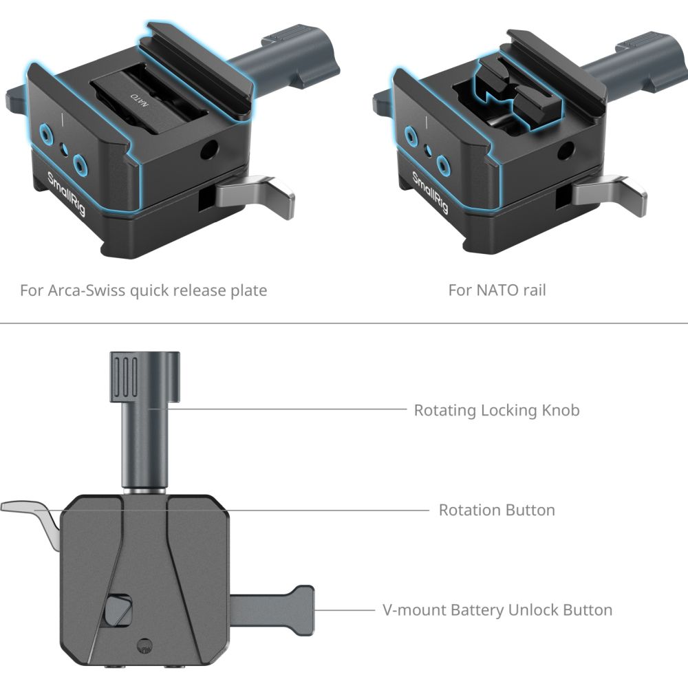 SmallRig 5690 V-Mount Battery Mount Plate Kit for Arca-Swiss Plate / NATO Rail
