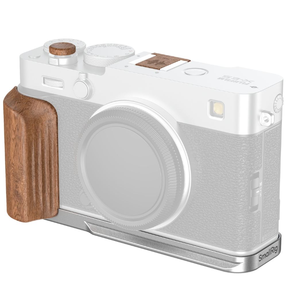 SmallRig 5984 L-Shaped Mount Plate mit Wooden Handle für FUJIFILM X-E5, Rosewood / Silver