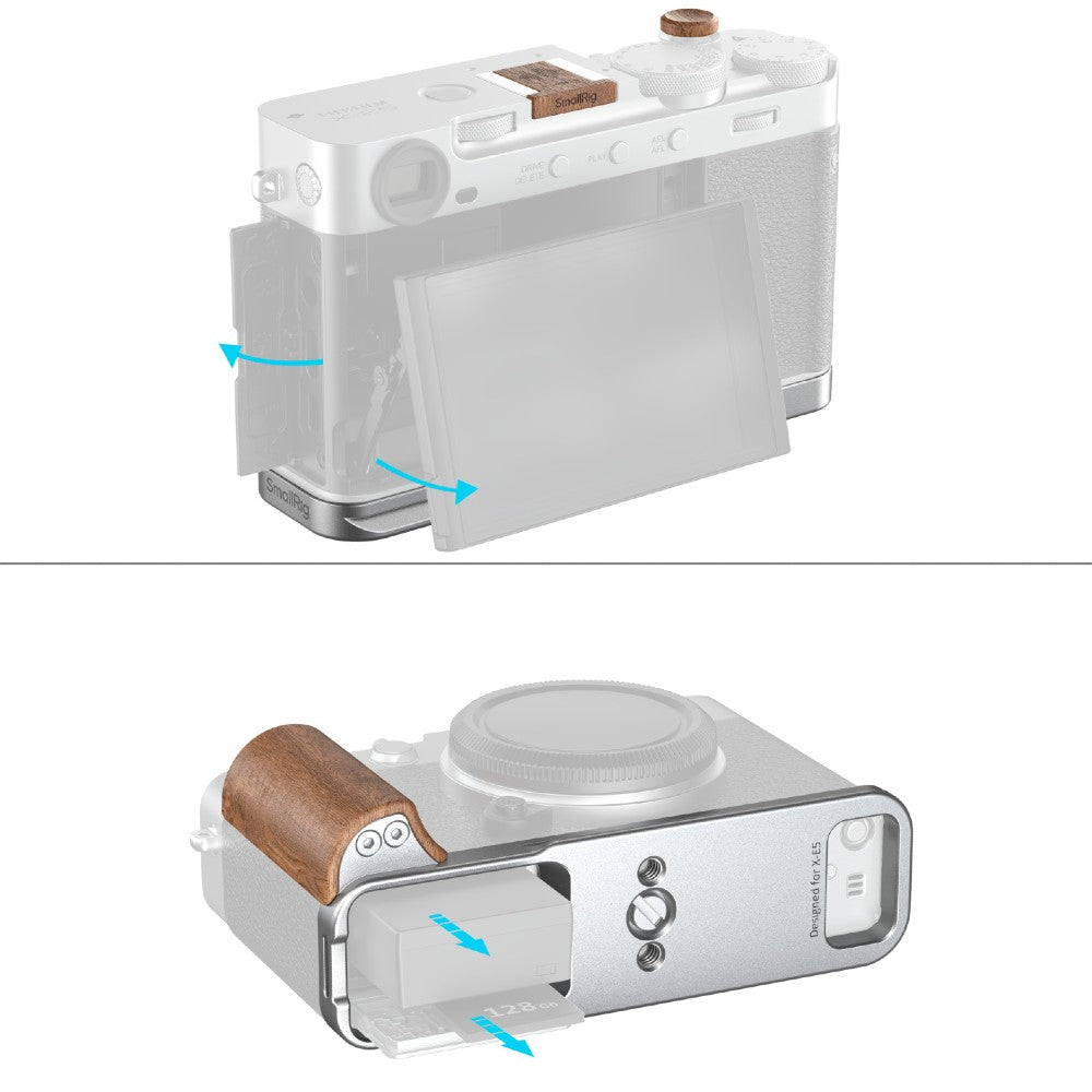 SmallRig 5984 L-Shaped Mount Plate mit Wooden Handle für FUJIFILM X-E5, Rosewood / Silver