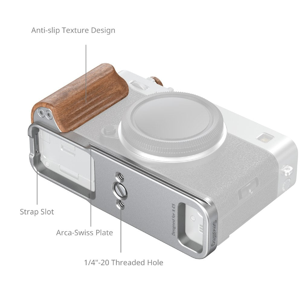 SmallRig 5984 L-Shaped Mount Plate mit Wooden Handle für FUJIFILM X-E5, Rosewood / Silver