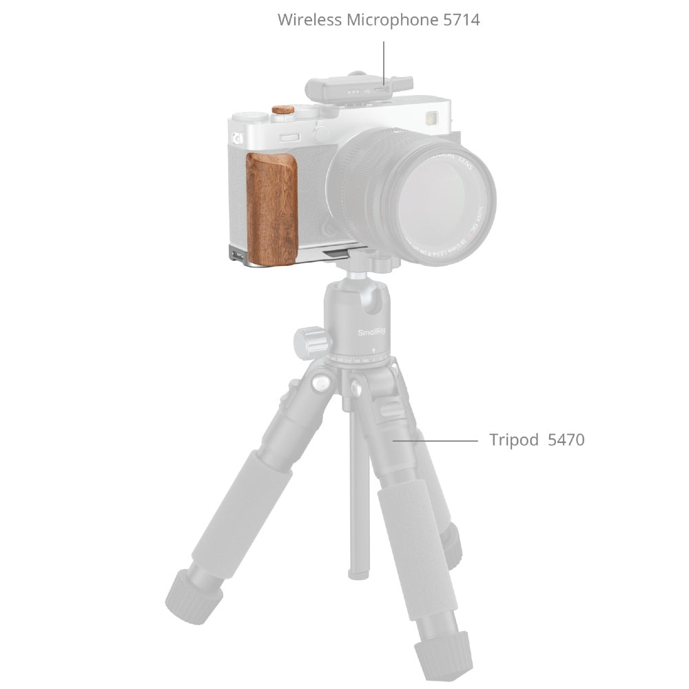 SmallRig 5984 L-Shaped Mount Plate mit Wooden Handle für FUJIFILM X-E5, Rosewood / Silver