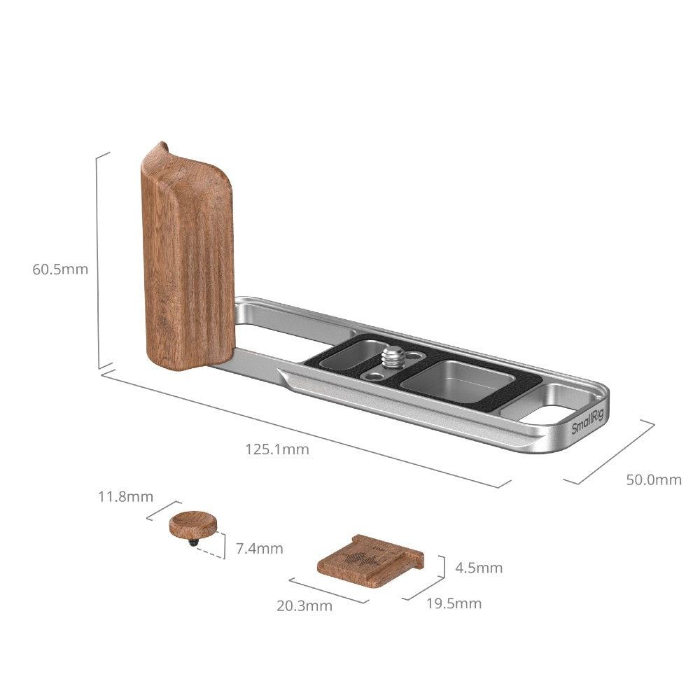 SmallRig 5984 L-Shaped Mount Plate mit Wooden Handle für FUJIFILM X-E5, Rosewood / Silver
