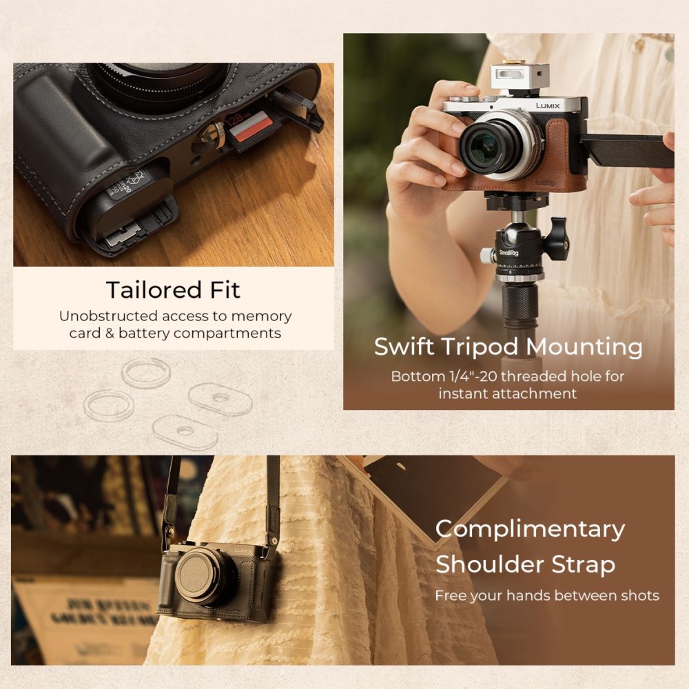 SmallRig 5699 Leder-Halbtasche für Panasonic LUMIX L10, braun